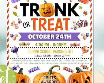 EDITABLE Trunk or Treat Flyer, Halloween Invitation, Community Halloween Event, Kids Halloween, Halloween Party Invite, Instant download