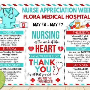 Editable Nurse Appreciation Week Itinerary Template, Heart Medical National Nurses Week Weekly Schedule Events Printable, Instant download