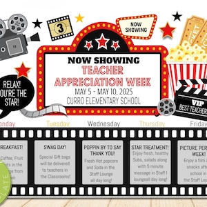 EDITABLE Hollywood Teacher Appreciation Staff Invitation Newsletter, Appreciation Week of Events, Take Home Flyer, instant download