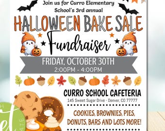 Editable Halloween Bake Sale Flyer, Pto, pta, fundraiser Halloween flyer, Instant download