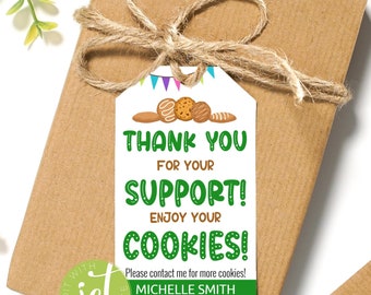 Etiquetas de agradecimiento editables para GALLETAS; etiqueta de agradecimiento para galletas de Scout, venta en puestos, etiquetas de marketing imprimibles, etiqueta de agradecimiento para recaudación de fondos DESCARGA INSTANTÁNEA