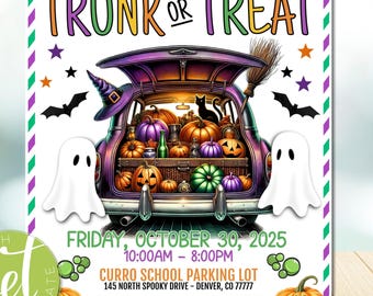 EDITABLE Trunk or Treat Flyer, Halloween Invitation, Community Halloween Event, Kids Halloween, Halloween Party Invite, Instant download