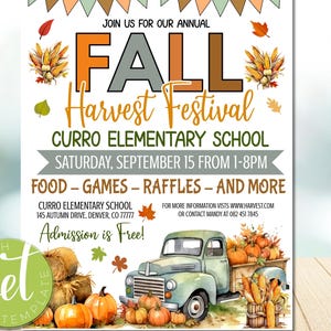 EDITABLE Fall Festival Fall Harvest Flyer, Halloween Invitation, Community Halloween Event, Church School Halloween Party, Instant download