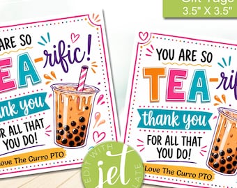 Iced Tea Appreciation Gift Tags, Editable Thank You (Digital Download)