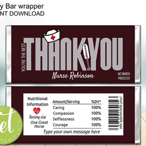 Editable Healthcare Worker Appreciation Gift, Nurse appreciation candy bar, Printable Candy Bar Wrappers Instant download