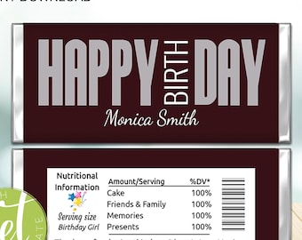 Editable Happy Birthday Candy Bar Wrappers, Digital Download