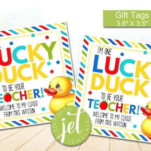 EDITIERBARE Enten Geschenkanhänger, eine glückliche Ente, um dein Lehrer zu sein, Willkommen zurück in der Schule Geschenk, sofortiger Download