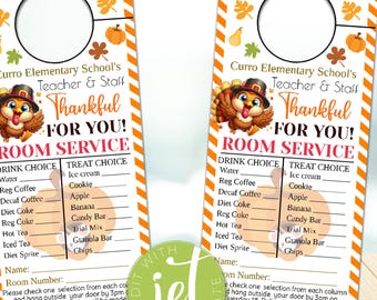 Bewerkbare Thanksgiving roomservice deurhanger, herfst dankbaar voor jou personeel kantoormedewerker, school aftakas waardering dankbaar cadeau-idee