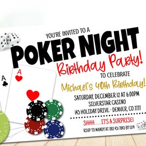 Bewerkbare uitnodiging voor feest Poker Night, volwassen verrassing verjaardagsuitnodiging, Poker Casino Gambling Party, werk happy hour uitnodigen, Instant download