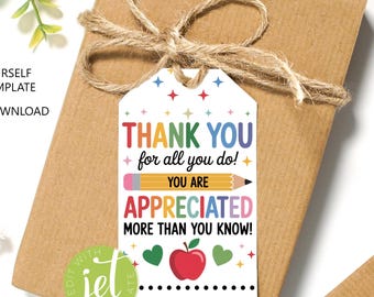 EDITIERBARE Lehreranerkennungs-TAGS, LEHRER-Dankeschön-Geschenkanhänger, Ende des Schuljahrs-Tag, Lehrer-Tag, Lehrer-Anerkennungswoche Geschenkanhänger