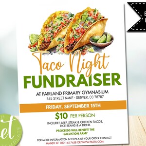 EDITIERBARER Taco Night Fundraiser Flyer, druckbare PTA, PTO, Schulkirche mexikanische Spendenaktion, Teamsport Charity, Sofort Download