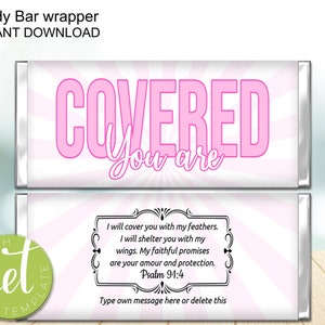 Editable You Are Covered Christian Candy Bar Wrapper, Christian candy wrapper, Christian message wrapper Instant Download