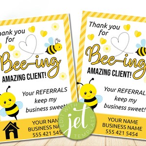 Editable Thank you for beeing amazing clients realtor tags, Realtor Honey Bee Pop By Tags, Digital Download, Instant download
