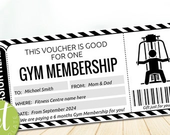 Plantilla de vale de regalo para membresía de gimnasio imprimible, cupón de regalo para membresía de gimnasio, certificado de regalo para gimnasio, membresía de gimnasio sorpresa, descarga instantánea