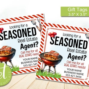 Editable Barbeque Themed Pop-By Tags, Realtor, Referral, Real Estate Marketing, Summer Pop-by Tag, Seasoned Realtor, Instant download