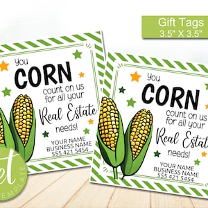 Editable You Corn Count on Us, Referral Marketing Gift Tags, Real estate tags, INSTANT DOWNLOAD