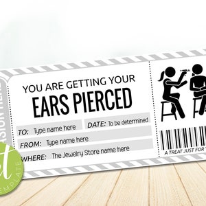 Editable Ear-Piercing Voucher Template, Printable Ear-Piercing Gift Certificate Template, Instant download