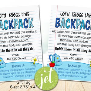 EDITABLE Backpack Blessings Tag, Sunday School Printable, Church Printable, Religious Tags Back to School, Catholic Student Teacher Idea