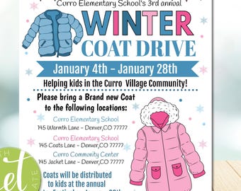 EDITABLE Winter Coat Drive Flyer, Charity Church Fundraiser Printable Invitation,community winter drive for school, Instant download