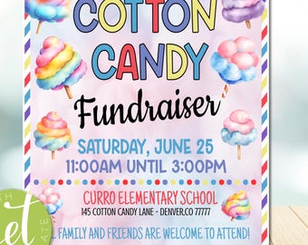 Editable Cotton Candy Fundraiser Flyer, Appreciation Week, Candy Party Invite, Summer Church Community School pta pto, instant download