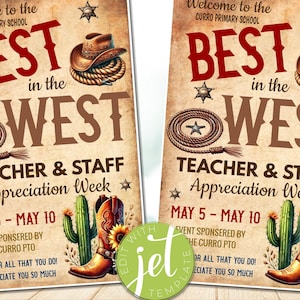EDITABLE Western Theme Teacher Appreciation Week Printable Welcome Sign, Instant download