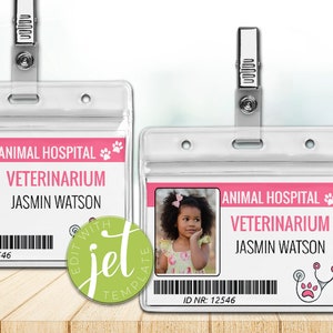 Editable Veterinarian ID Badge, Veterinarian Pretend Play, GIRL, Veterinarian Dress Up, Veterinarian Costume, Instant Download