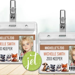 Bearbeitbares Zoowärter Kostüm ID Abzeichen Vorlage, Zoo Pretend Play, Zoowärter ID Abzeichen, Zoowärter Namensschild, Sofort Download