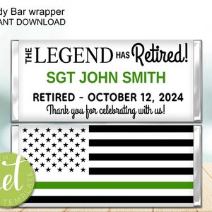 Editable Legend Retired Military Candy Bar Wrappers, Retirement wrapper, Retirement candy wrapper, Instant download
