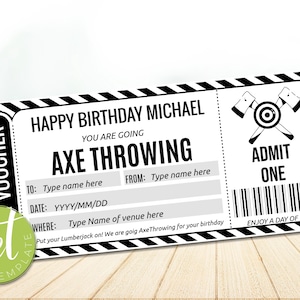 Editable Axe Throwing Gift Voucher, Axe Throwing Ticket, Axe Throwing Gift Certificate, Axe Throwing Gift, Any Occasion, Instant download