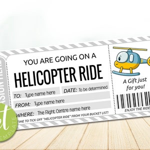Editable Helicopter Ride Ticket Template, Helicopter Ride Gift Voucher, Helicopter Tour Ticket, instant download