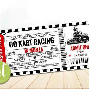 Billet modifiable de course de karting, billet cadeau de karting, carte-cadeau de karting, chèque-cadeau de karting, cadeau pour enfant Téléchargement instantané