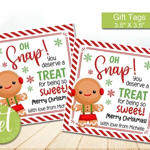 Editable Gingersnap Cookie Gift Tag, Gingerbread Christmas Gift, Oh Snap Christmas Gift Tag, Holiday Neighbor Gift Ideas, instant download