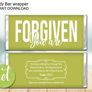 Editable You Are Forgiven Christian Candy Bar Wrapper, Christian candy wrapper, Christian message wrapper Instant Download