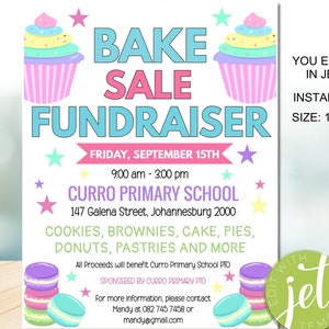 EDITABLE Bake Sale Flyer, Printable PTA, PTO Flyer, School Family Fundraiser Event, Team Sports Center, Church Printable Digital Invitation