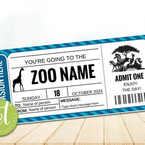 Editable Zoo Surprise Ticket, Holiday Surprise Ticket, Zoo Gift Voucher, Zoo Certificate Template, Instant download