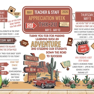 EDITABLE Road Trip Themed Teacher Appreciation Week, Instant download