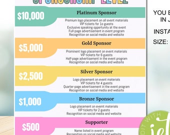 Editable PTO PTA Sponsorship Levels Template, School Sponsorship sheet, Instant download