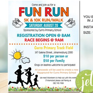 Editable Fun Run Flyer Template, Outdoor 5k 10k Run & Walk Race Flyer, Fun run Fundraiser, Instant download