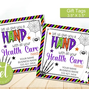 Editable Halloween Mortgage Marketing Treat Tags, let us give You a Hand with All Your health care Needs Gift Tags, Instant download