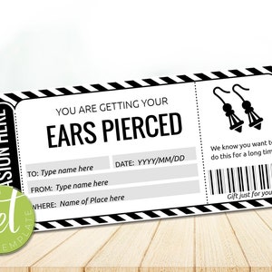 Editable Ear-Piercing Voucher Template, Printable Ear-Piercing Gift Certificate Template, Instant download