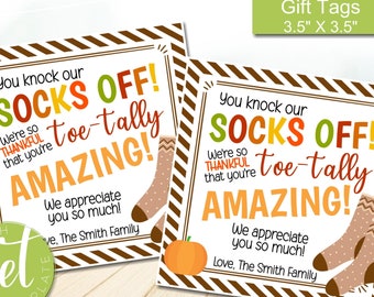 Editable Fall Sock Gift Tags Staff, Mani Pedi Gift, Toe-Tally Amazing Teacher Staff Employee Nurse Appreciation Gift, instant download