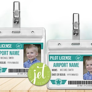 Modèle modifiable de badge d'identification de pilote, cadeaux d'anniversaire avion, cadeaux d'anniversaire avion, cadeaux d'anniversaire avion, téléchargement immédiat