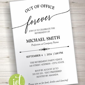 Editable Elegant Out of Office Forever Retirement Party, Retirement party Invitation, Retirement party Printable, Instant download