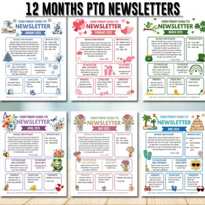 EDITABLE Yearly Pto Pta Newsletter Template Set, Classroom Printable Handout Flyer, Seasonal School Year Meeting Agenda Organizer