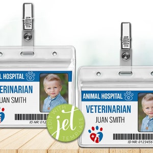 Editable Veterinarian ID Badge, Veterinarian Pretend Play, BOY, Veterinarian Dress Up, Veterinarian Costume, Instant Download
