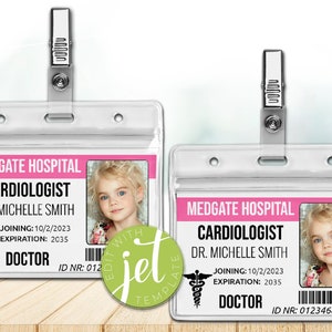 Badge identificativo medico per bambini modificabile, badge medico, badge identificativo medico, gioco di finzione con badge medico, modello di carta d&#39;identità, download immediato