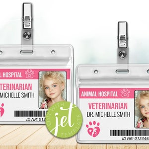 Editable Veterinarian ID Badge, Veterinarian Pretend Play, GIRL, Veterinarian Dress Up, Veterinarian Costume, Instant Download
