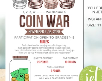 Editable Penny War Flyer Editable Template, Coin Drive Fundraiser, instant download