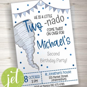 Editable Tornado Birthday Party Invitation, Storm Chaser Second Birthday Two-nado Kids Party, Boys Twister Birthday, Instant download