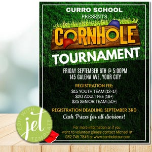 EDITABLE Cornhole Tournament Flyer, digital download, printable template, PTA, church, event flyer, instant download